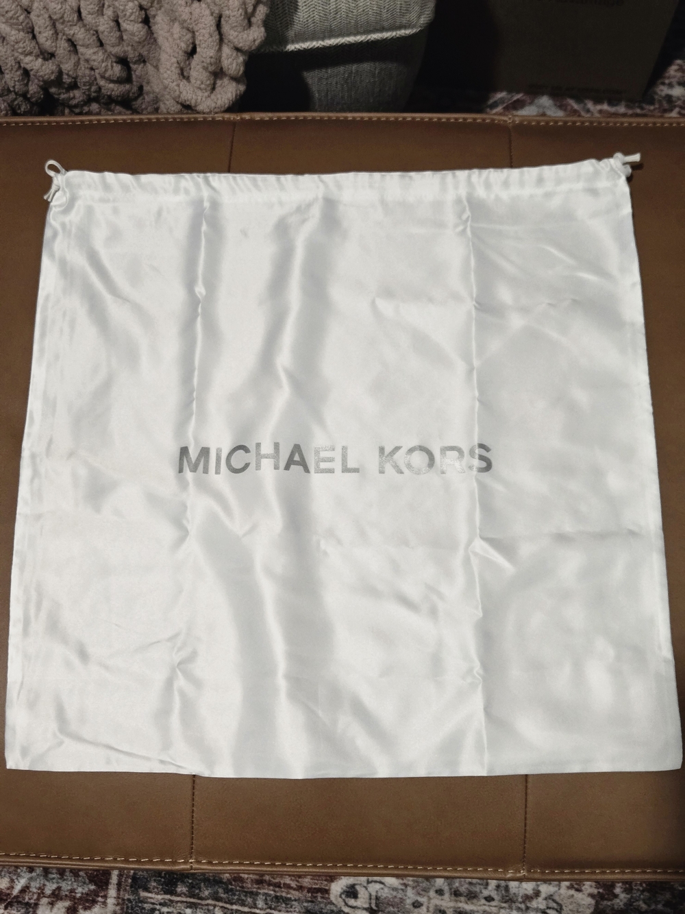 Michael Kors White Drawstring Storage Pouch with Gray Logo